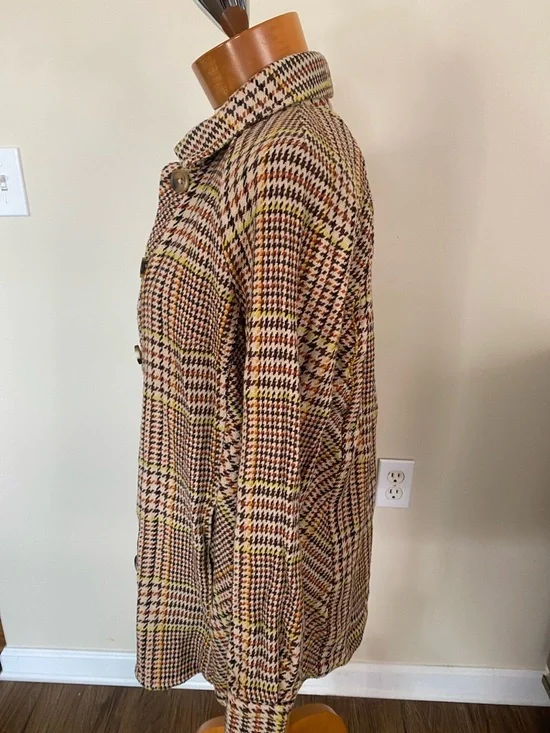 CAbi Yorkshire shacket jacket tan houndstooth cotton size S - Picture 6 of 13